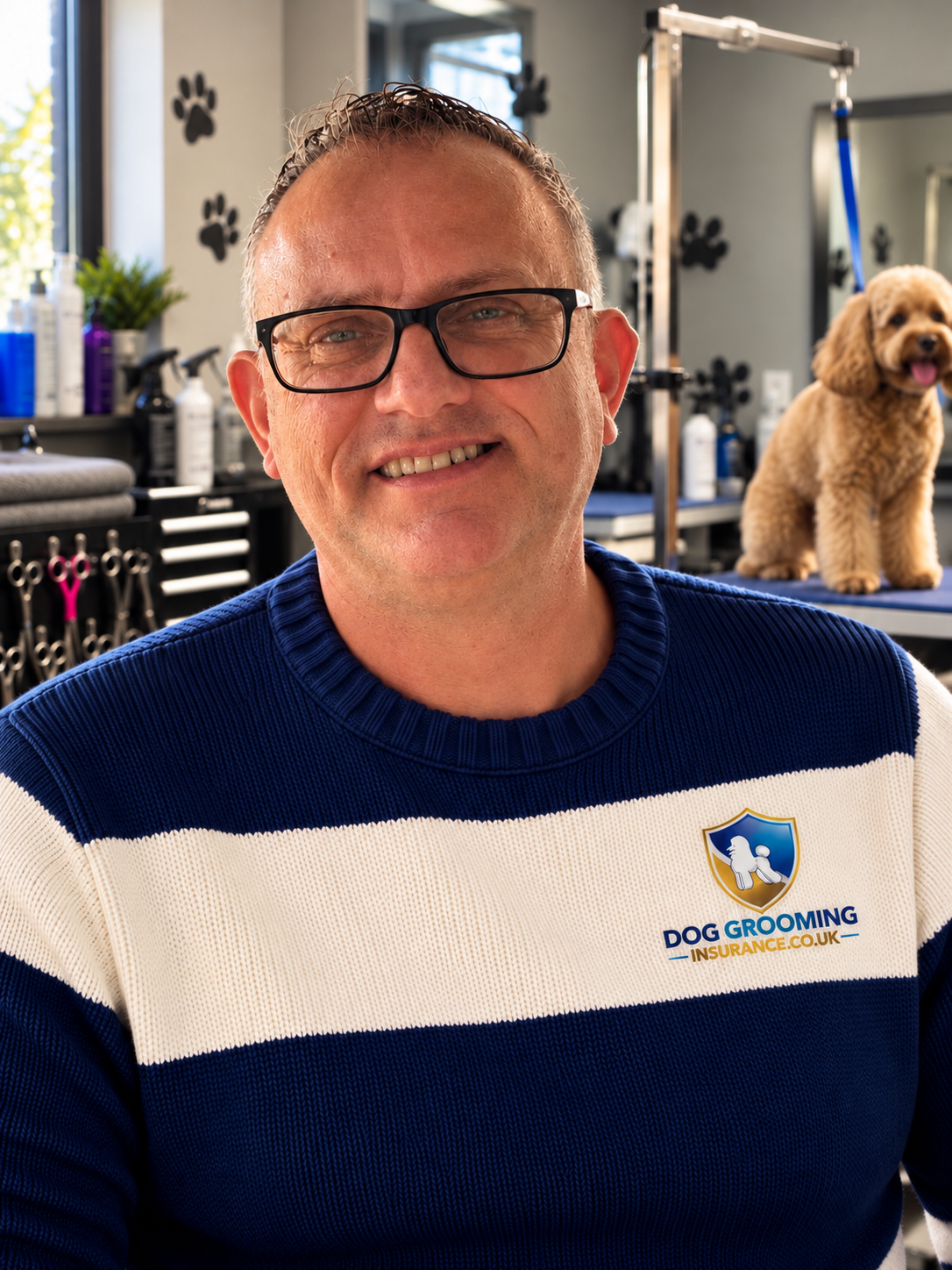 Simon Moores of DogGroomingInsurance.co.uk in the grooming salon